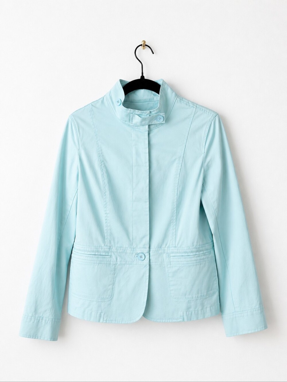Talbots Aqua Utility Jacket Size 8 Hidden Button Cotton Stretch Safari